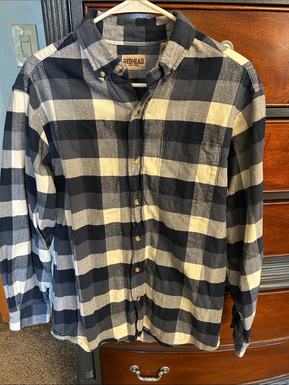 RedHead Men’s Blue and White Buffalo Plaid Button-Down Shirt